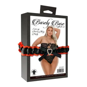 Barely Bare Lace-Up Bra & Thong Panty Black Queen Size