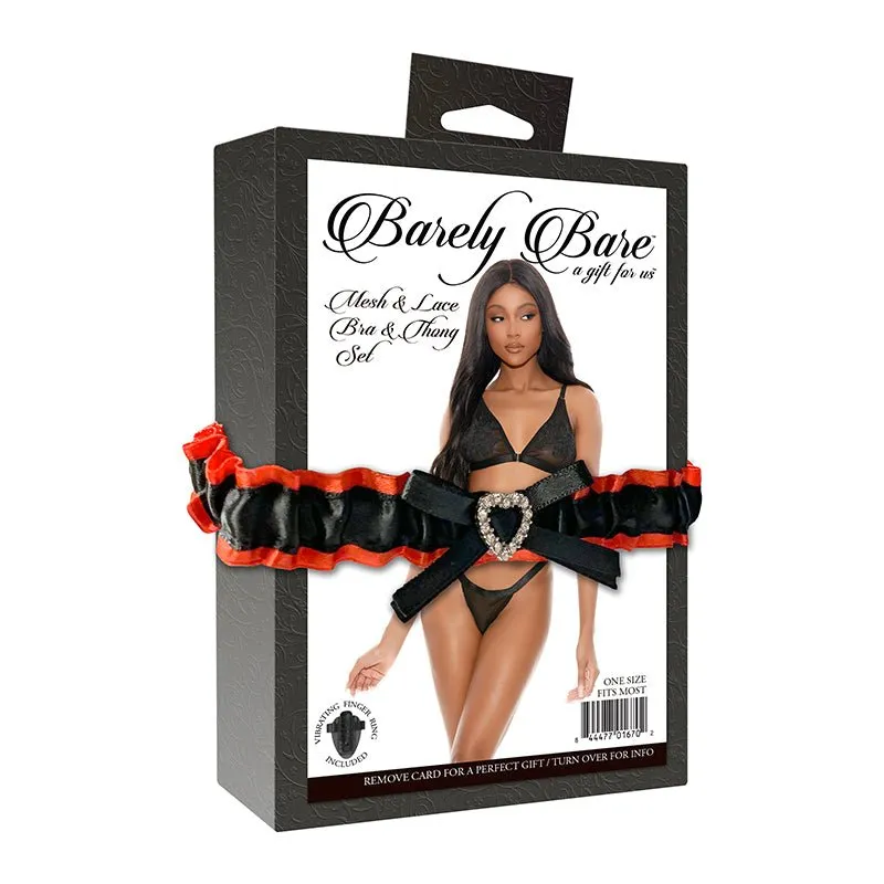 Barely Bare Mesh & Lace Bra & Thong Set Black O/S