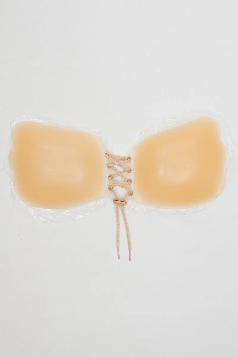 Beige Silicone Lace Up Self Adhesive Bra
