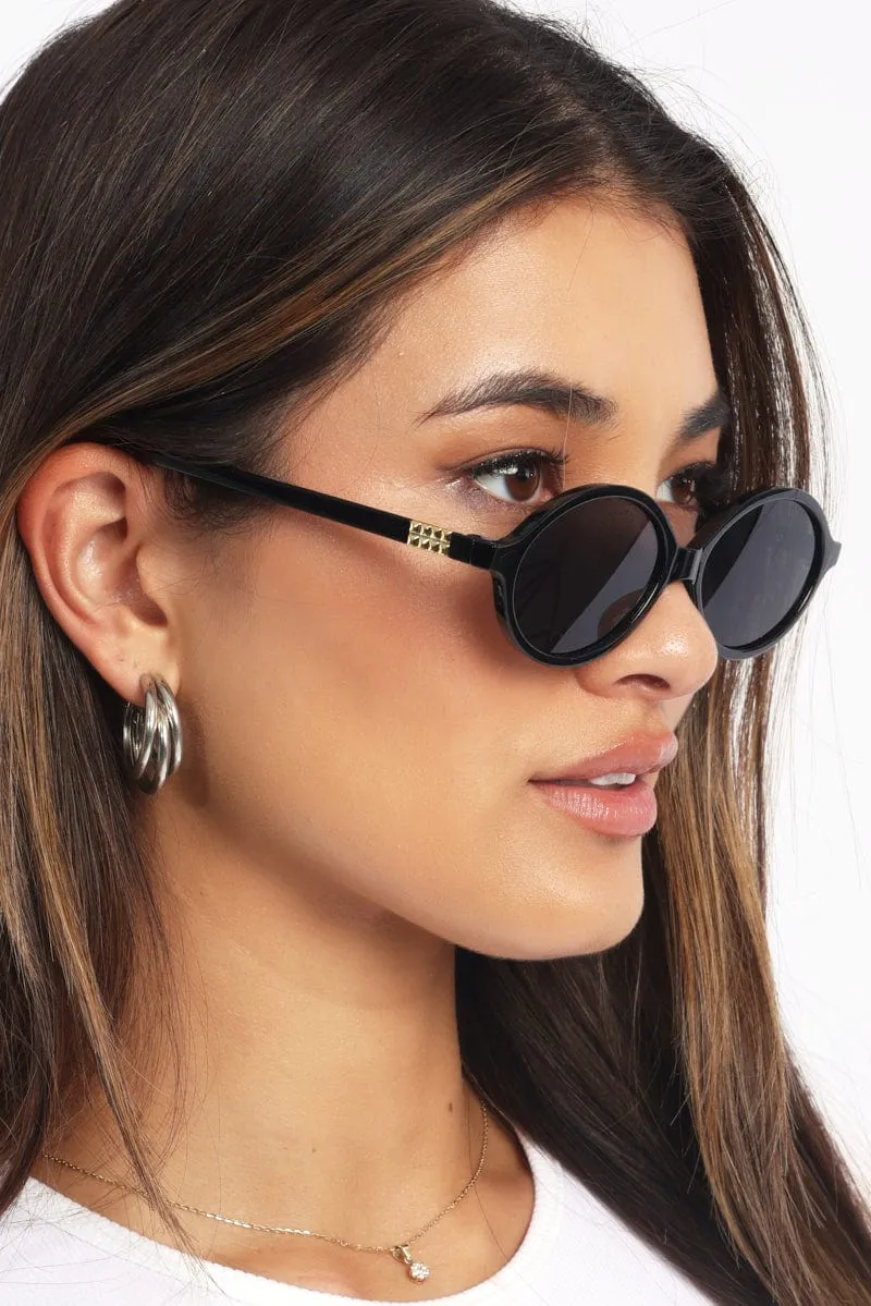 Black Animal Print Oval Sunglasses
