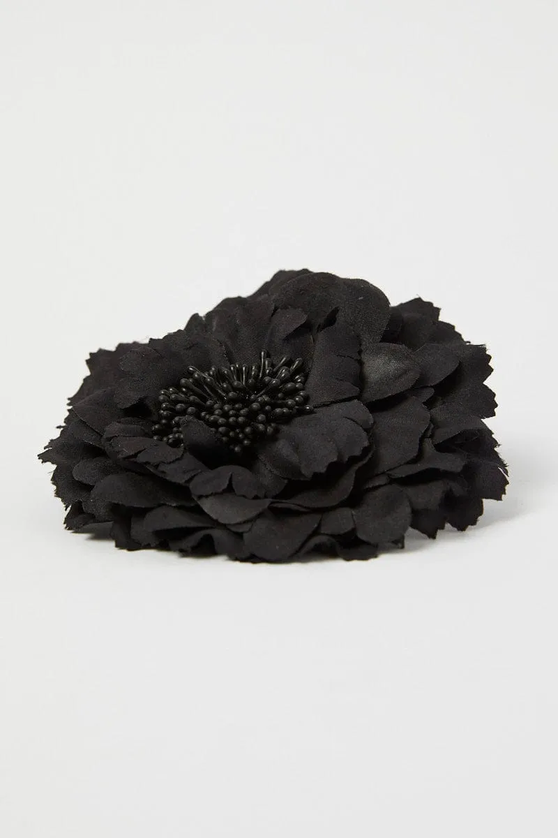 Black Flower Corsage Rosette Pin On Brooch