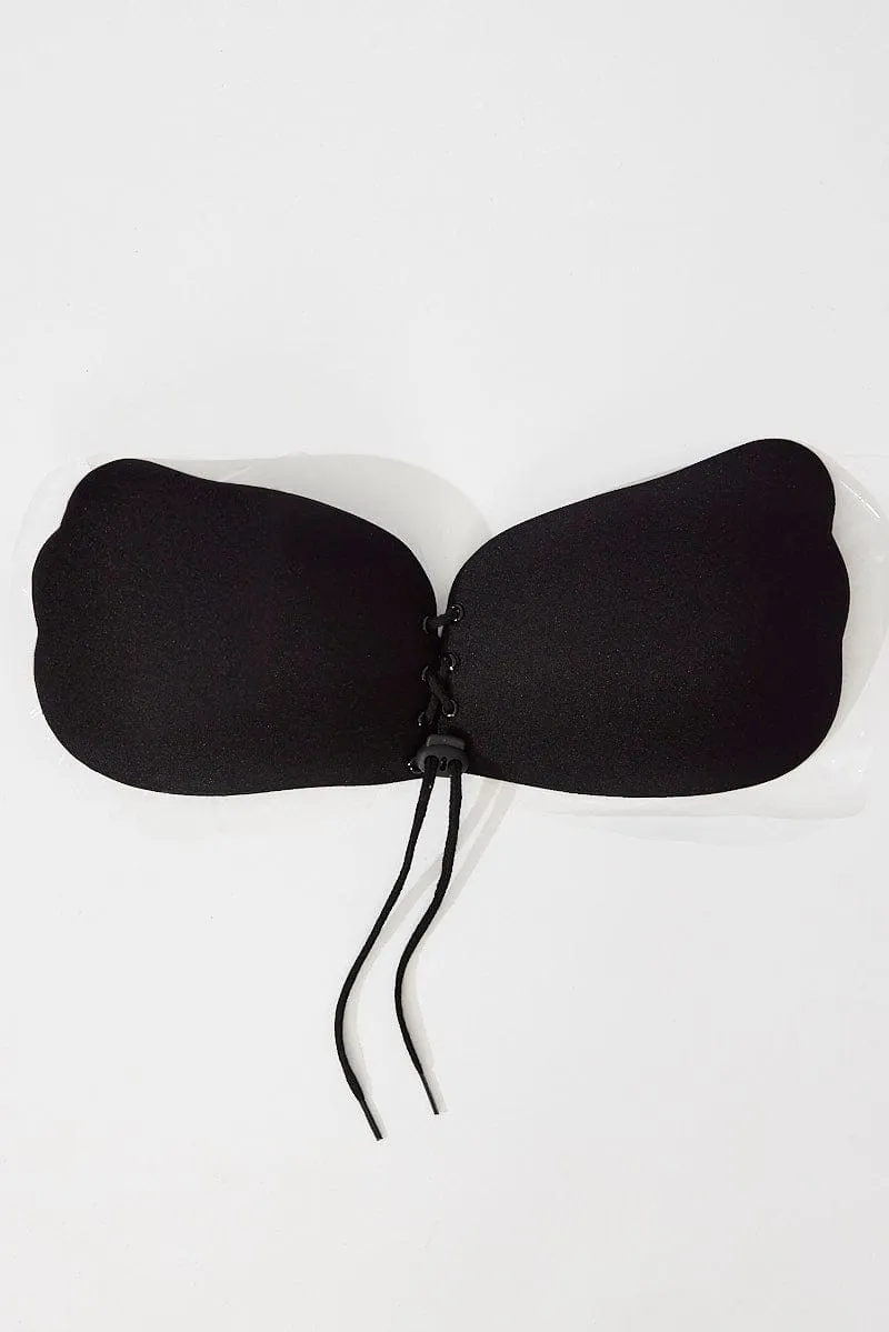 Black Lace Up Self Adhesive Bra