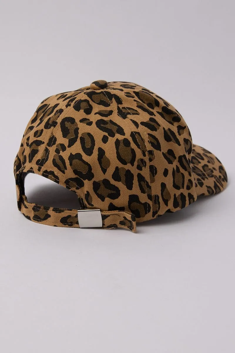 Brown Animal Print Leopard Print Cap