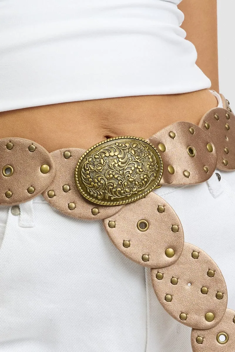 Brown Oval Disc Western Waist Belt