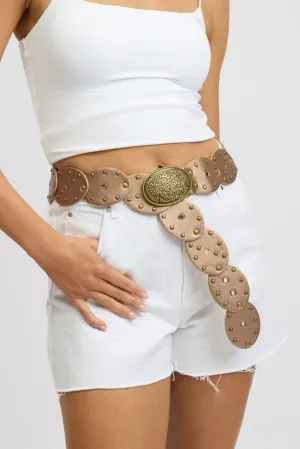 Brown Oval Disc Western Waist Belt