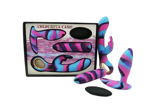 Colourful Camo Lovers Kit Rechargeable Bullet Vibrator Anal Set Blue