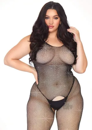 Crystalized Fishnet Tank Bodystocking - Black -  1x/ 2x