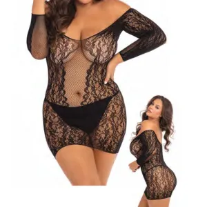 Demure Long Sleeve Mini Dress - Black - 3x/ 4x