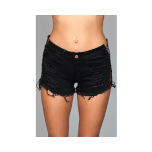 Denim Shorts Lace Up Side Detalil Black Large
