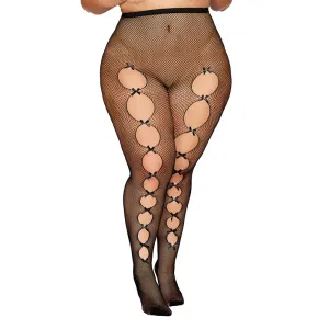 Dreamgirl Fishnet Pantyhose with Cut-Out Details Black Queen Size