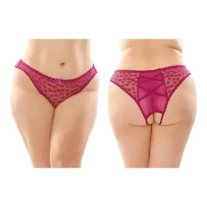 Fantasy Lingerie Daisy Crotchless Lace & Mesh Panty With Criss-Cross Panel Back 6-Pack Berry Queen Size