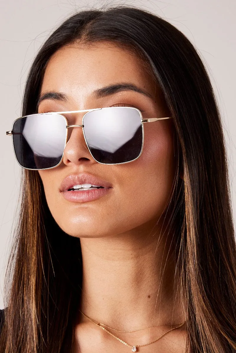 Grey Oversized Metal Frame Sunglasses
