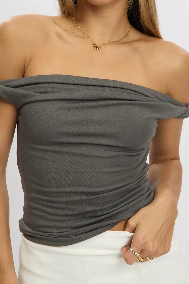 Grey Twist Top Off Shoulder