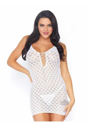 Mini Dress Lace Up Front & G-String - White