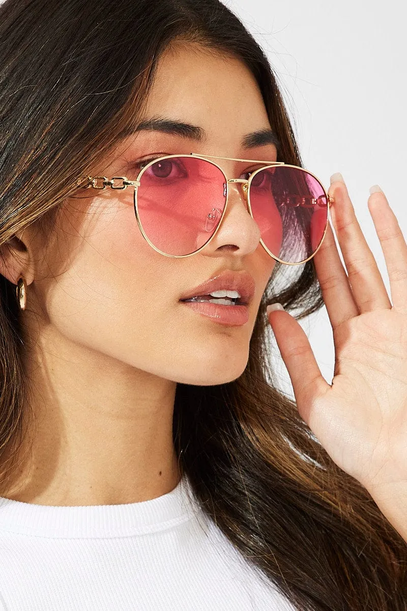Pink Chain Detail Fashion Sunglasses