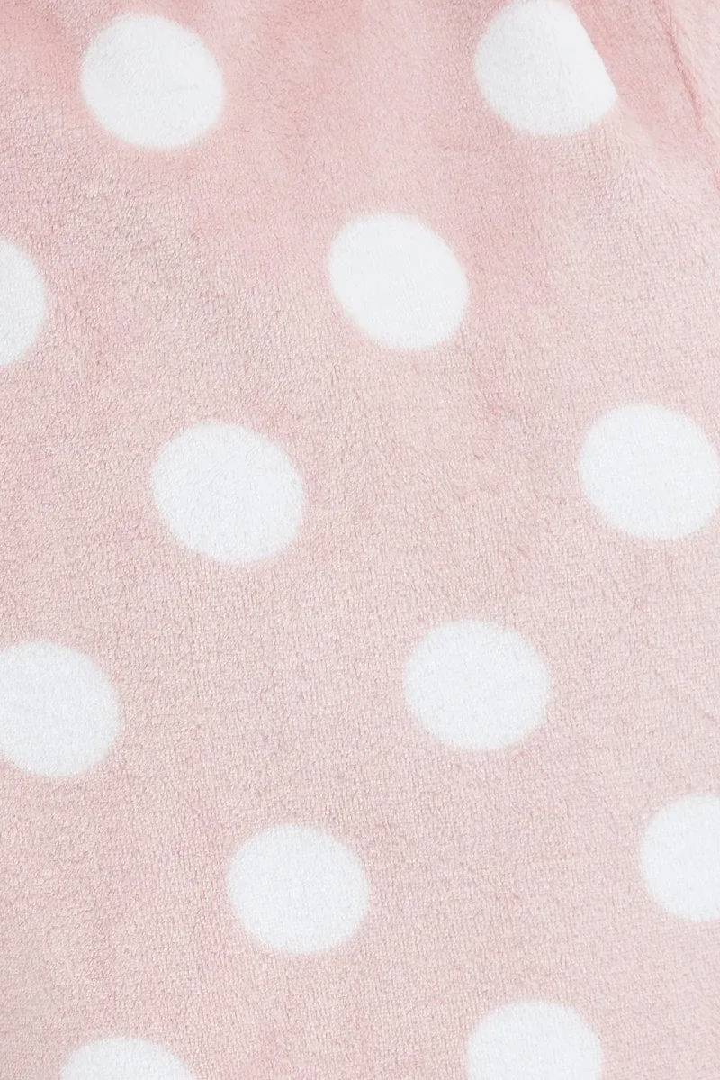 Pink Polka Dot Fleece Robe Dressing Gown PJ