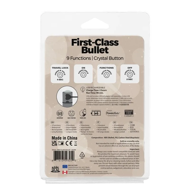Power Bullet First Class Rechargeable Bulllet w Crystal Silver