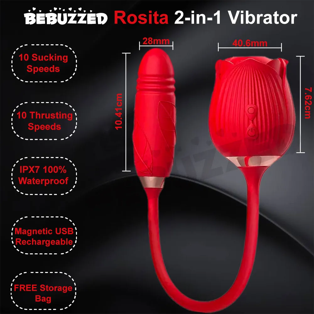 Rose Clitoral Stimulator Sucking Vibrator THRUSTING Dildo Clit Sucker Sex Toy