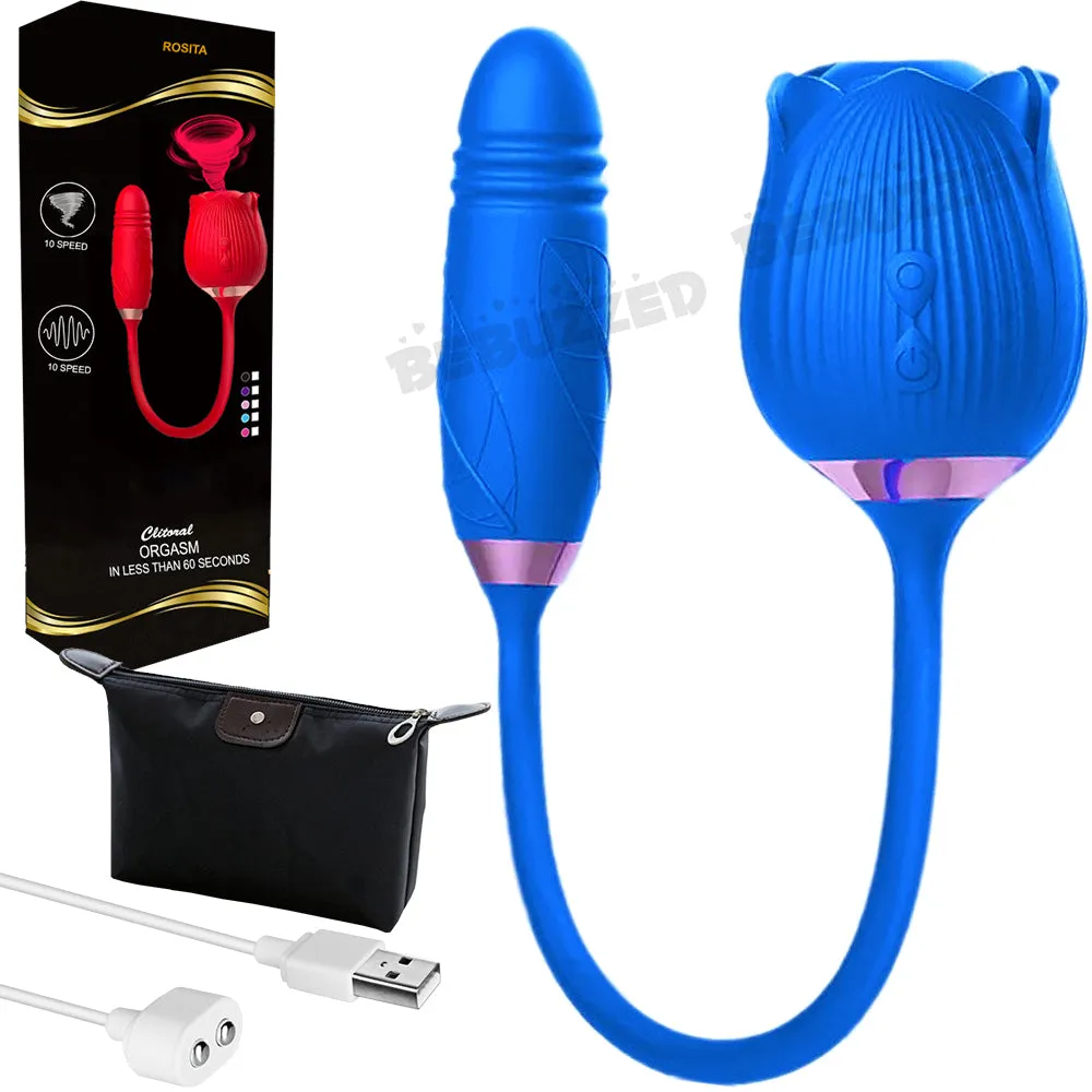 Rose Clitoral Stimulator Sucking Vibrator THRUSTING Dildo Clit Sucker Sex Toy