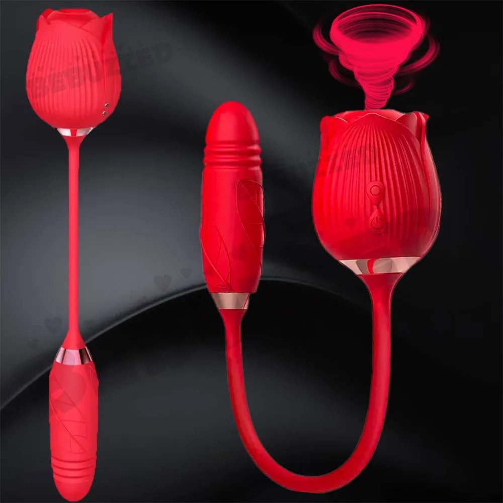 Rose Clitoral Stimulator Sucking Vibrator THRUSTING Dildo Clit Sucker Sex Toy