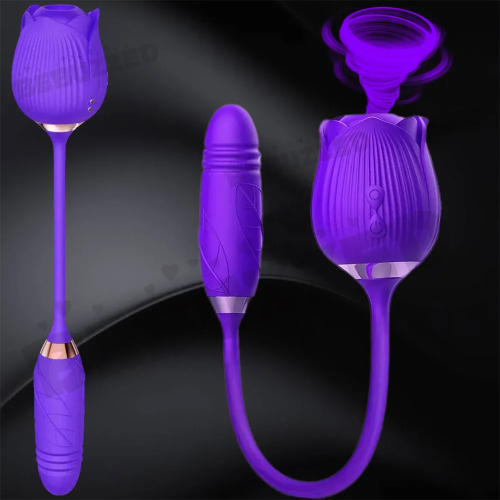 Rose Clitoral Stimulator Sucking Vibrator THRUSTING Dildo Clit Sucker Sex Toy