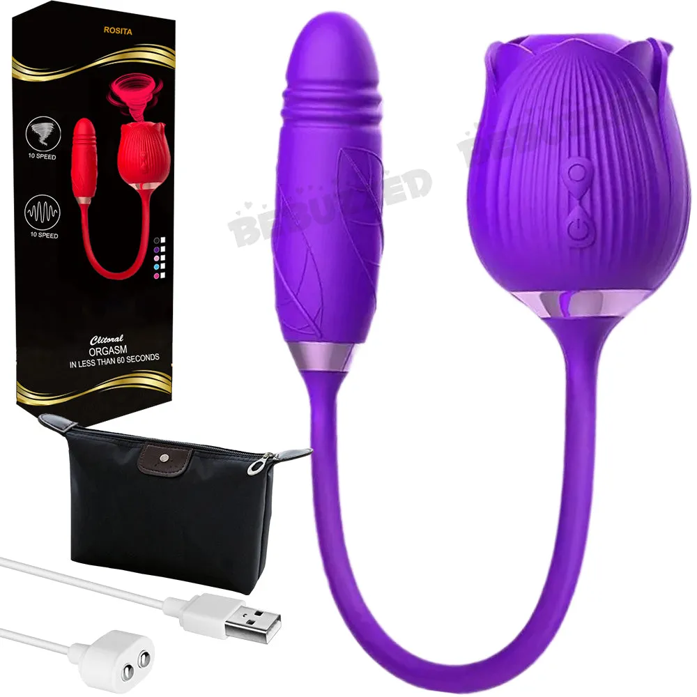 Rose Clitoral Stimulator Sucking Vibrator THRUSTING Dildo Clit Sucker Sex Toy
