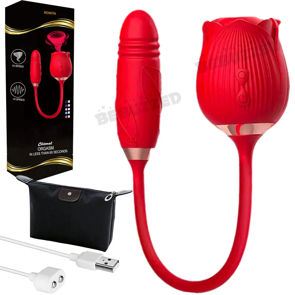 Rose Clitoral Stimulator Sucking Vibrator THRUSTING Dildo Clit Sucker Sex Toy
