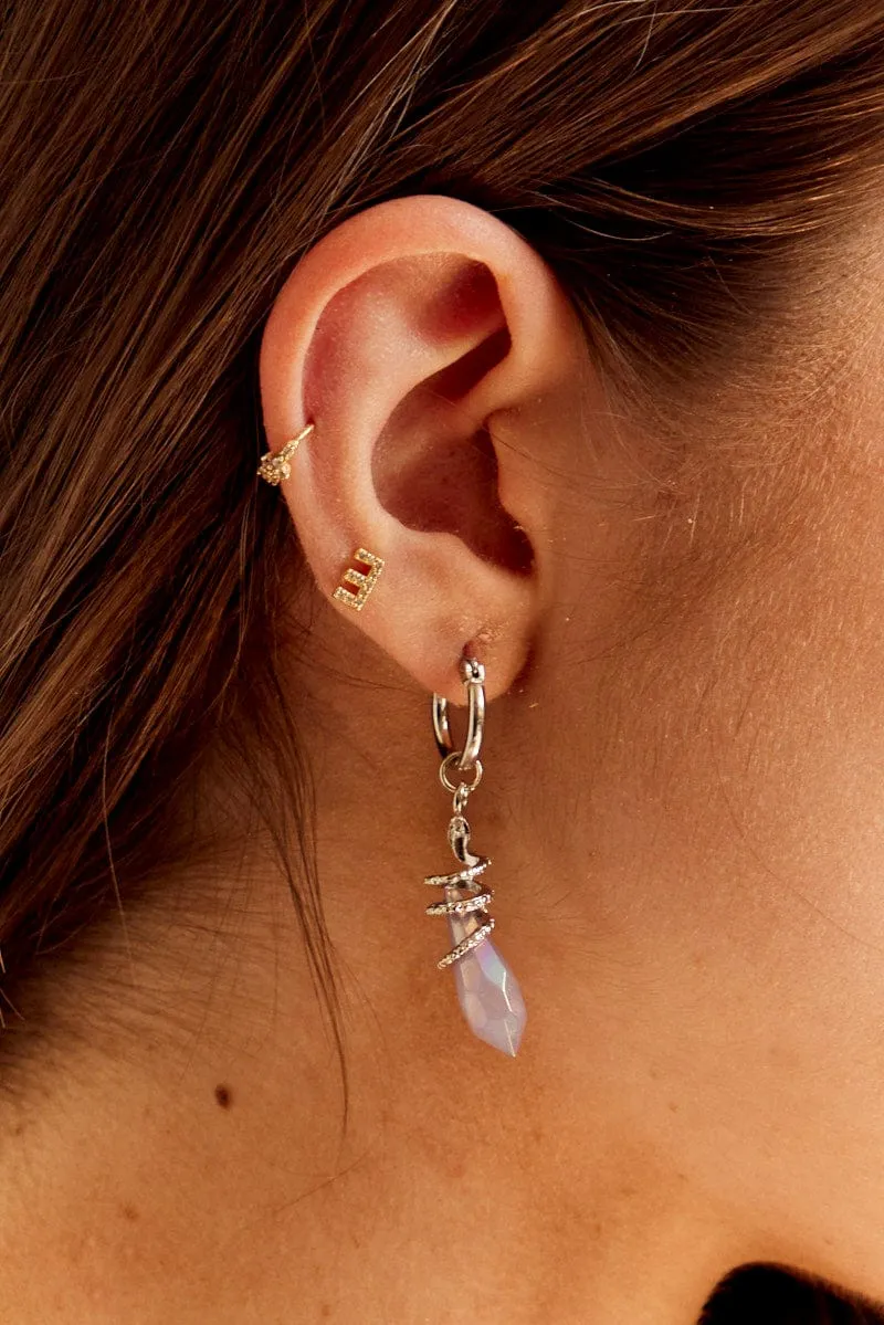Silver Purple Stone Drop Earrings