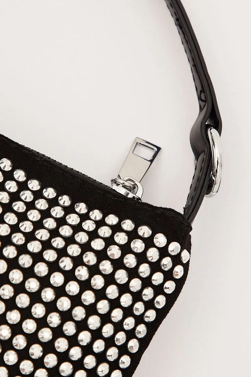 Silver Rhinestone Decor Shoulder Bag