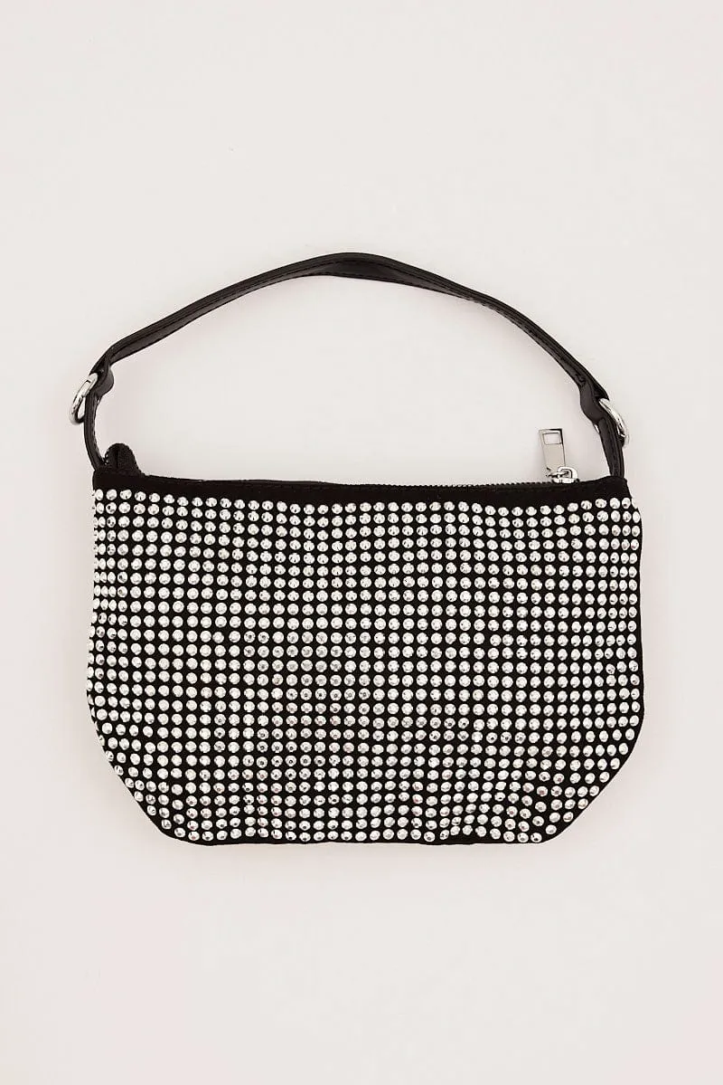 Silver Rhinestone Decor Shoulder Bag