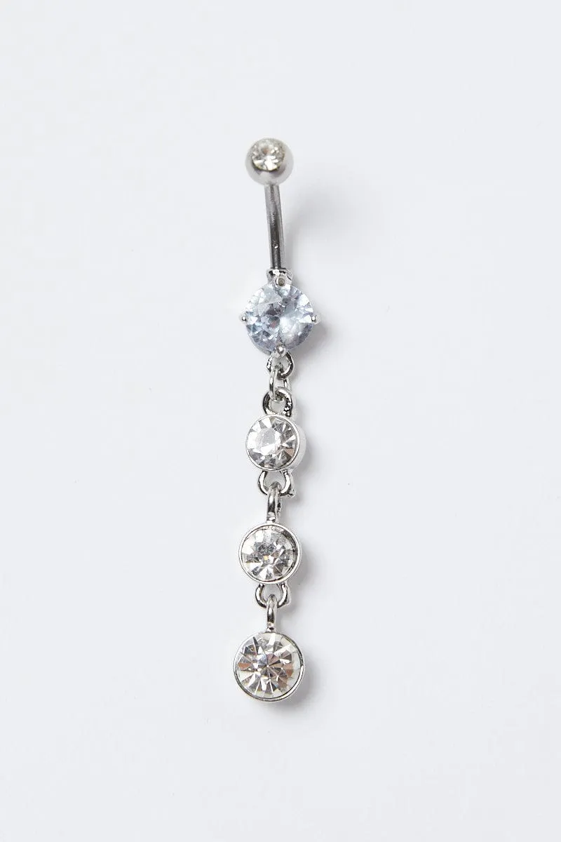 Silver Rhinestones Belly Ring