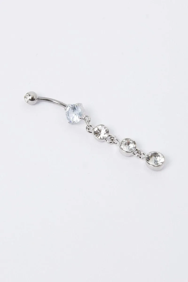 Silver Rhinestones Belly Ring