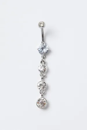 Silver Rhinestones Belly Ring
