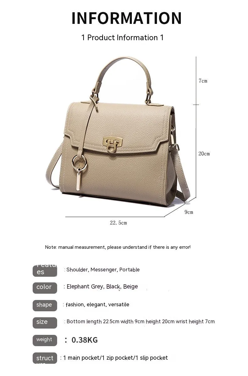 Top Layer Cattlehide Leather Fashion Portable Crossbody Small Square Bag