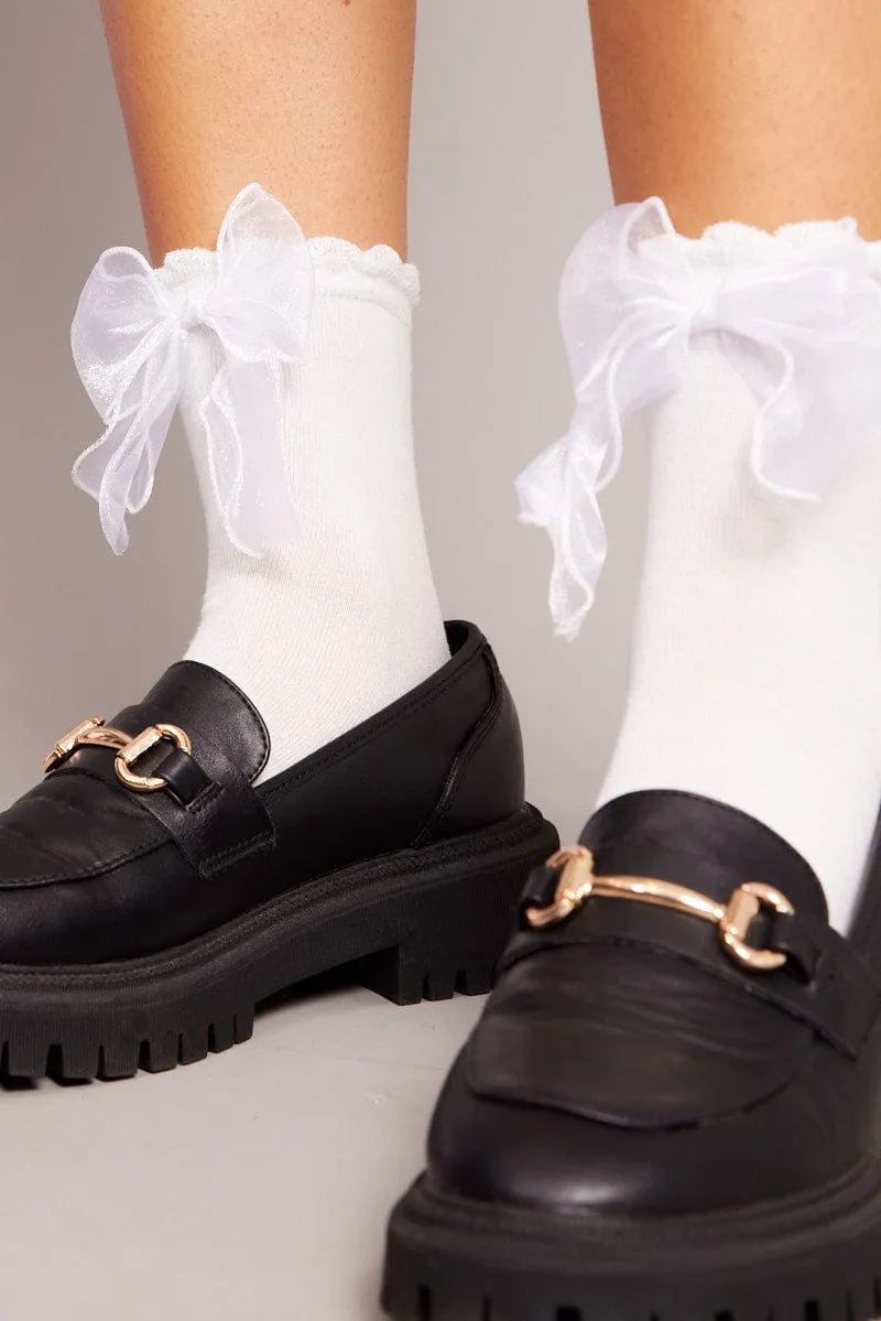 White Bow Decor Socks