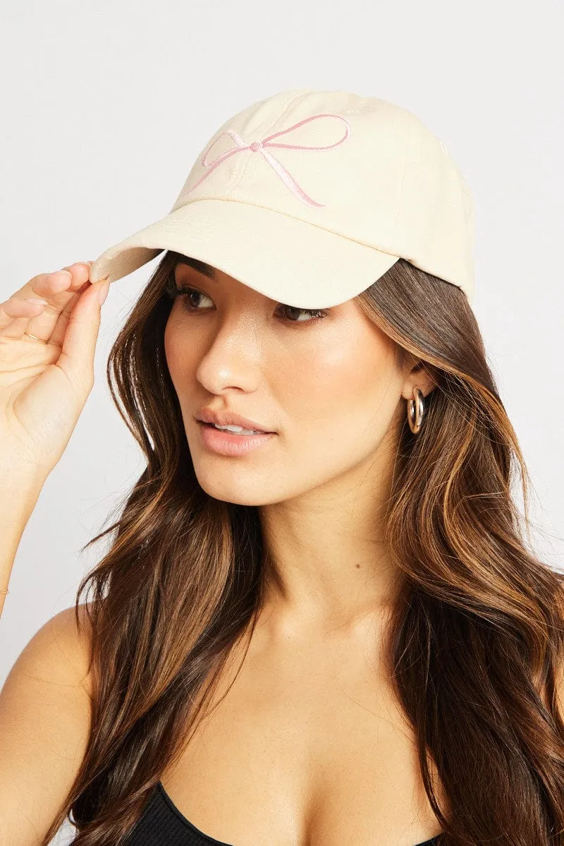 White Dad Cap with Bow Embroidery