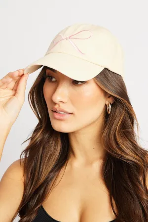White Dad Cap with Bow Embroidery