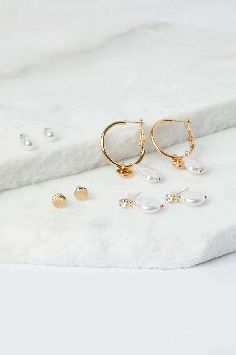 White Faux Pearl Earrings Set