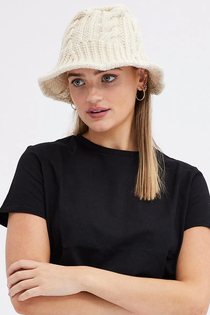 White Knitted Bucket Hat