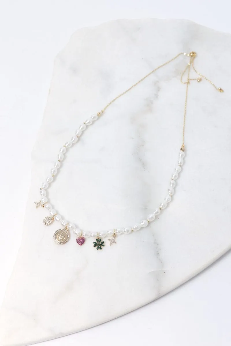 White Smiley Face Cham Necklace