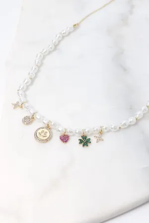 White Smiley Face Cham Necklace